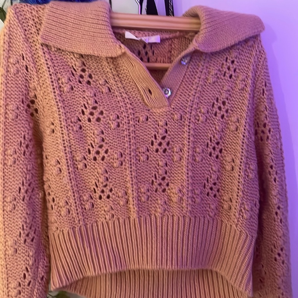 crochet cropped fold over sweater with buttons